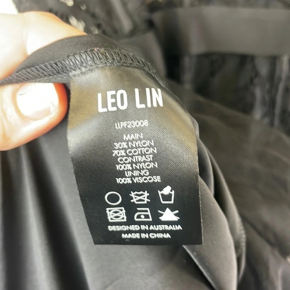 LEO LIN Clover Lace Bustier Ruffle Midi Dress in Black, size 8 Sleeveless - Picture 7 of 16